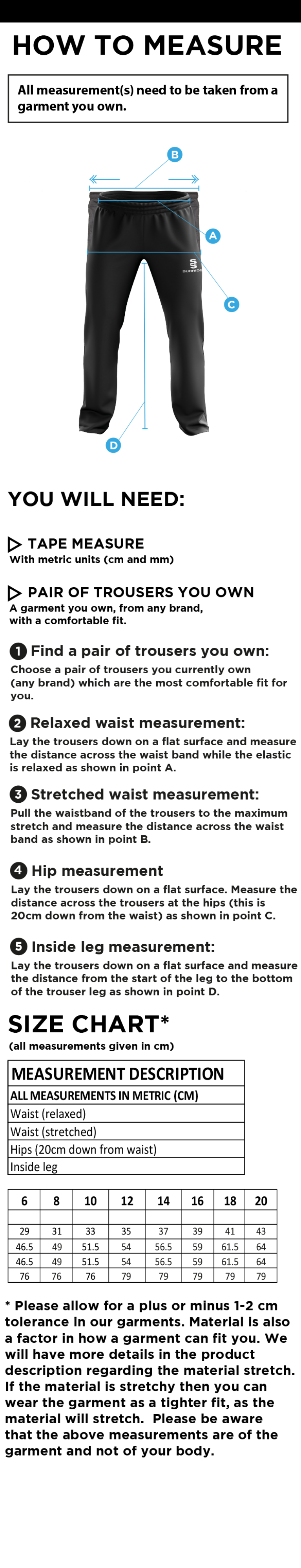 Leeds City Council Women's Ripstop Track PantS - Size Guide