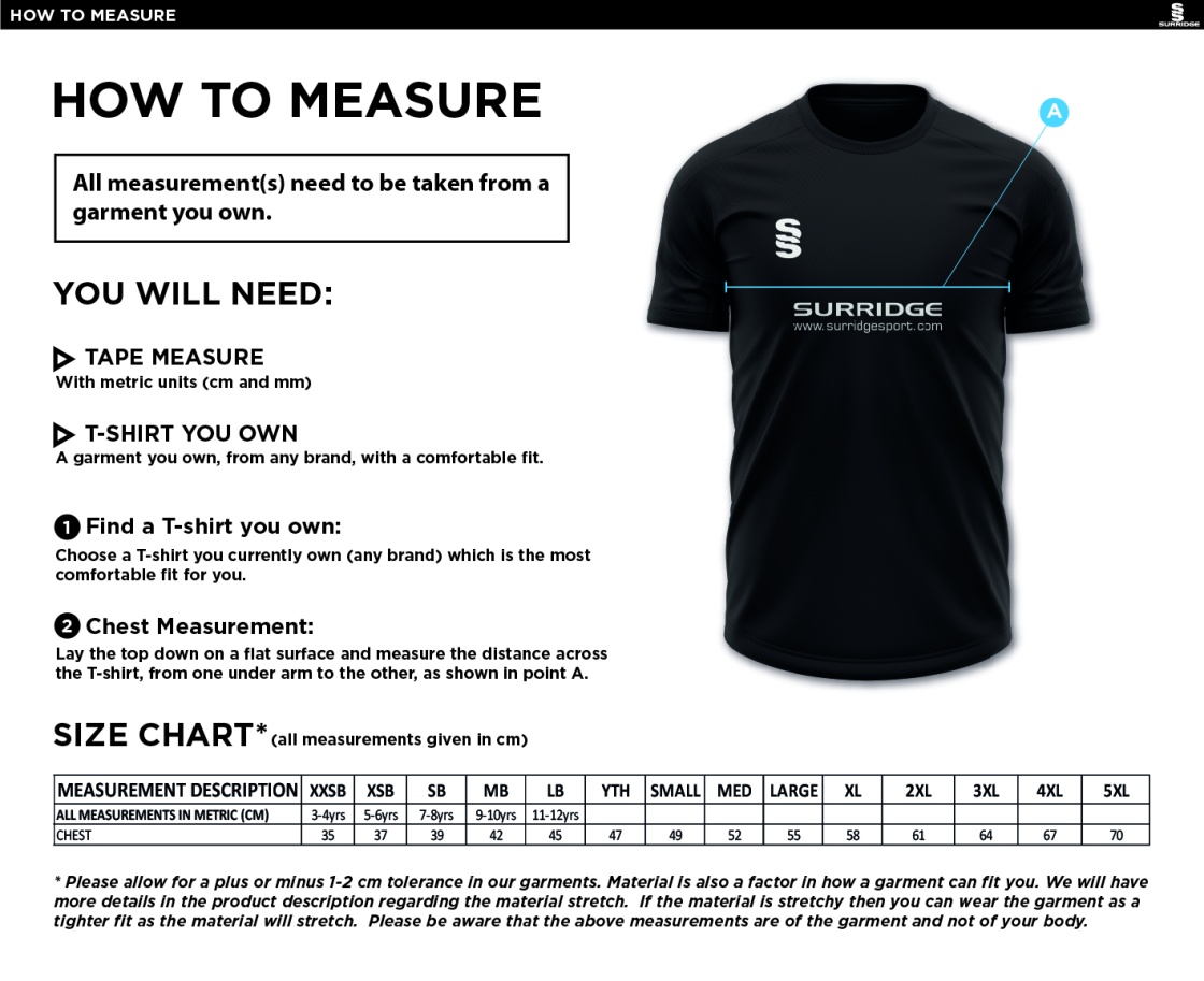 LEEDS CITY COUNCIL COACHES DUAL TRAINING SHIRT - Size Guide