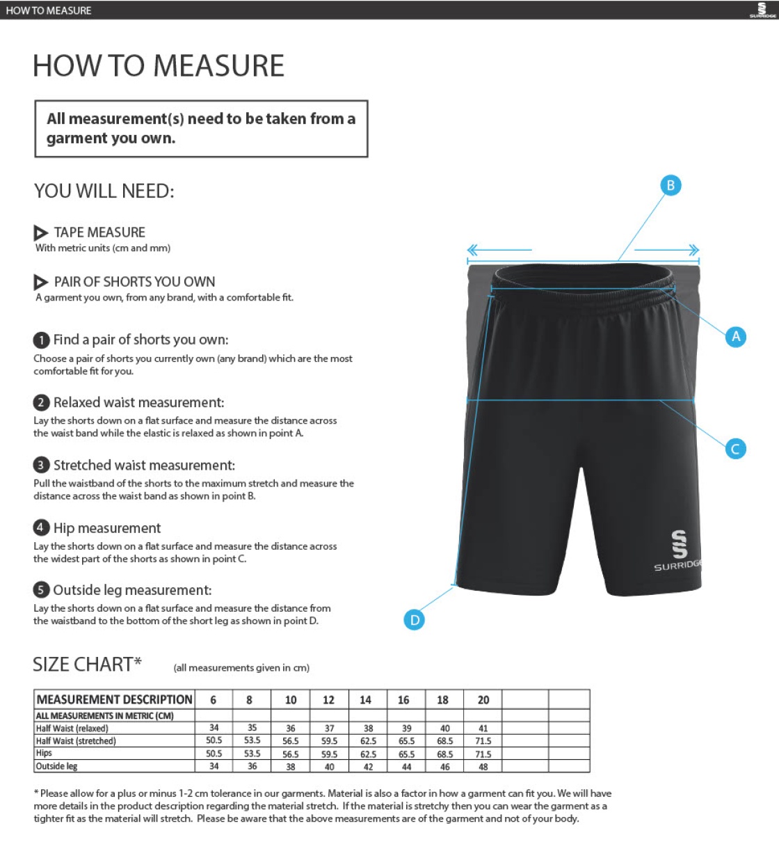 Leeds City Council Women's Ripstop Pocketed Shorts - Size Guide