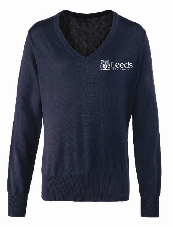 LEEDS CITY COUNCIL WOMEN'S NAVY V-NECK KNITTED SWEATER