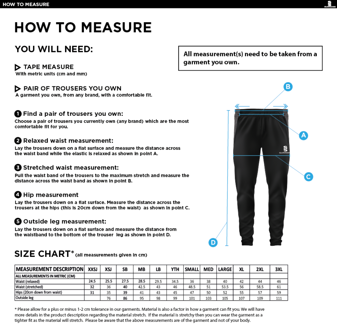 LEEDS CITY COUNCIL Tek Slim Training Pants - Size Guide