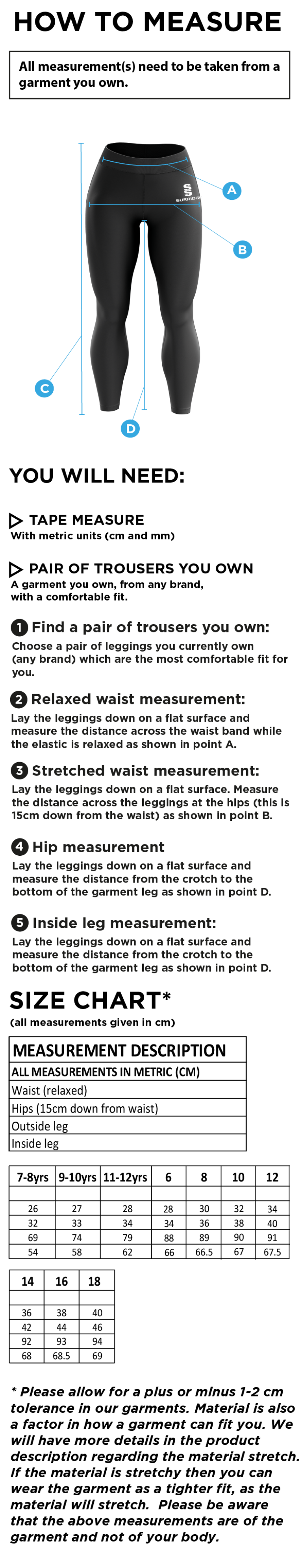 LEEDS CITY COUNCIL Leggings - Size Guide