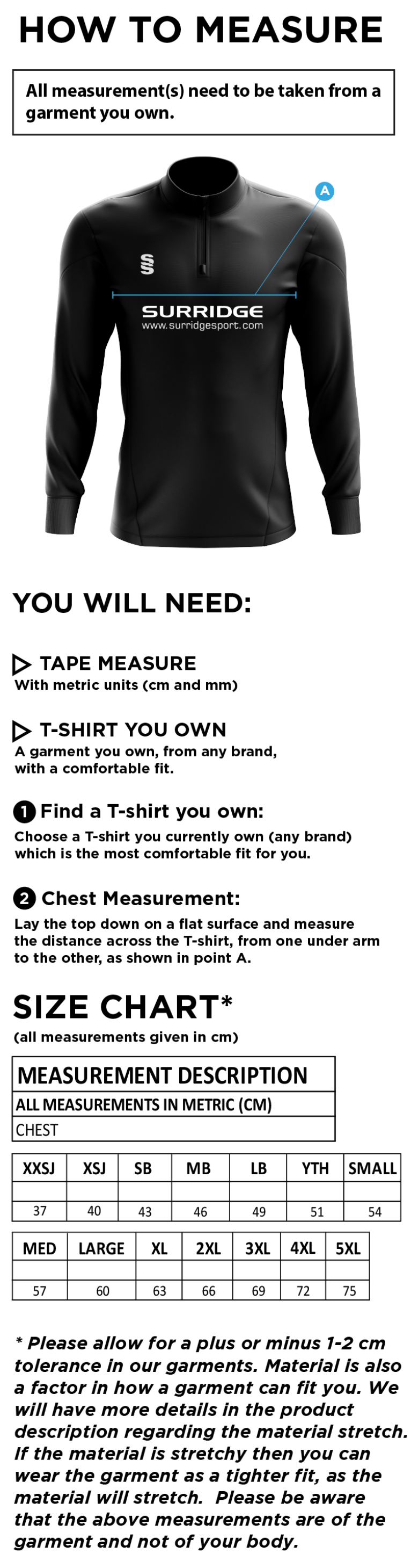 LEEDS CITY COUNCIL DUAL MID-LAYER - Size Guide