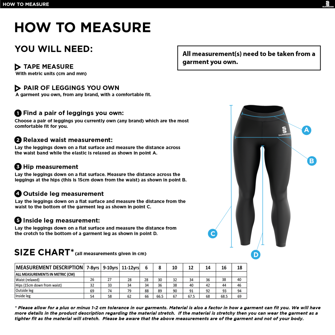 LEEDS CITY COUNCIL Leggings - Size Guide